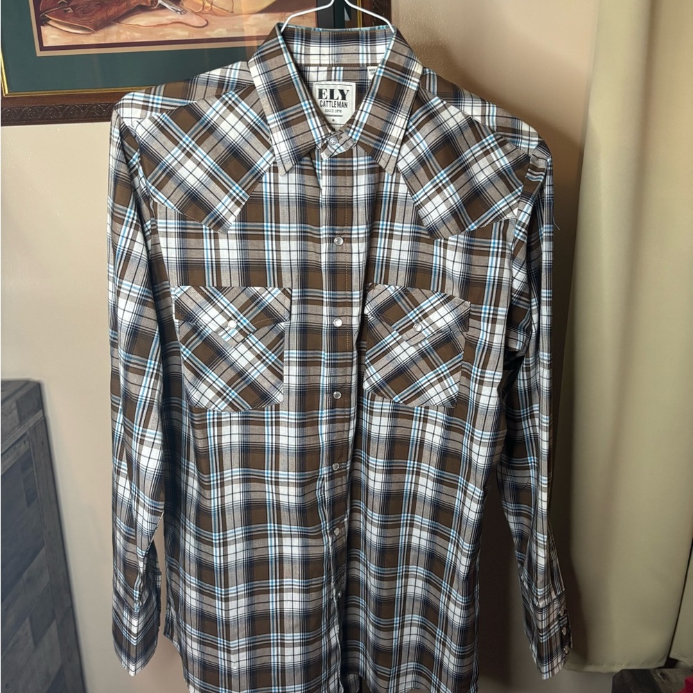 Ely Cattleman Men's Brown Plaid Western Shirt
